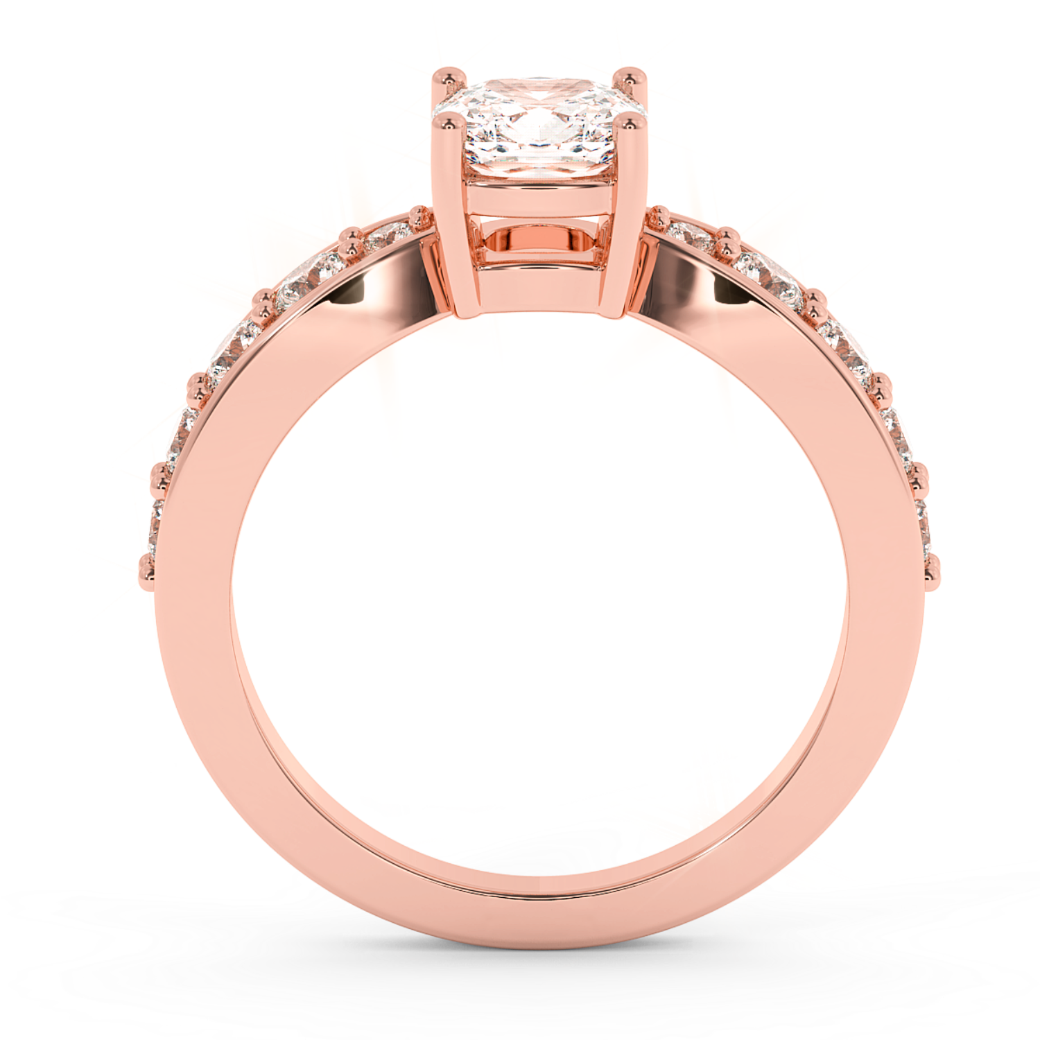 Cushion Cut ring with graduated shoulder stones- Rose Gold - Bodega