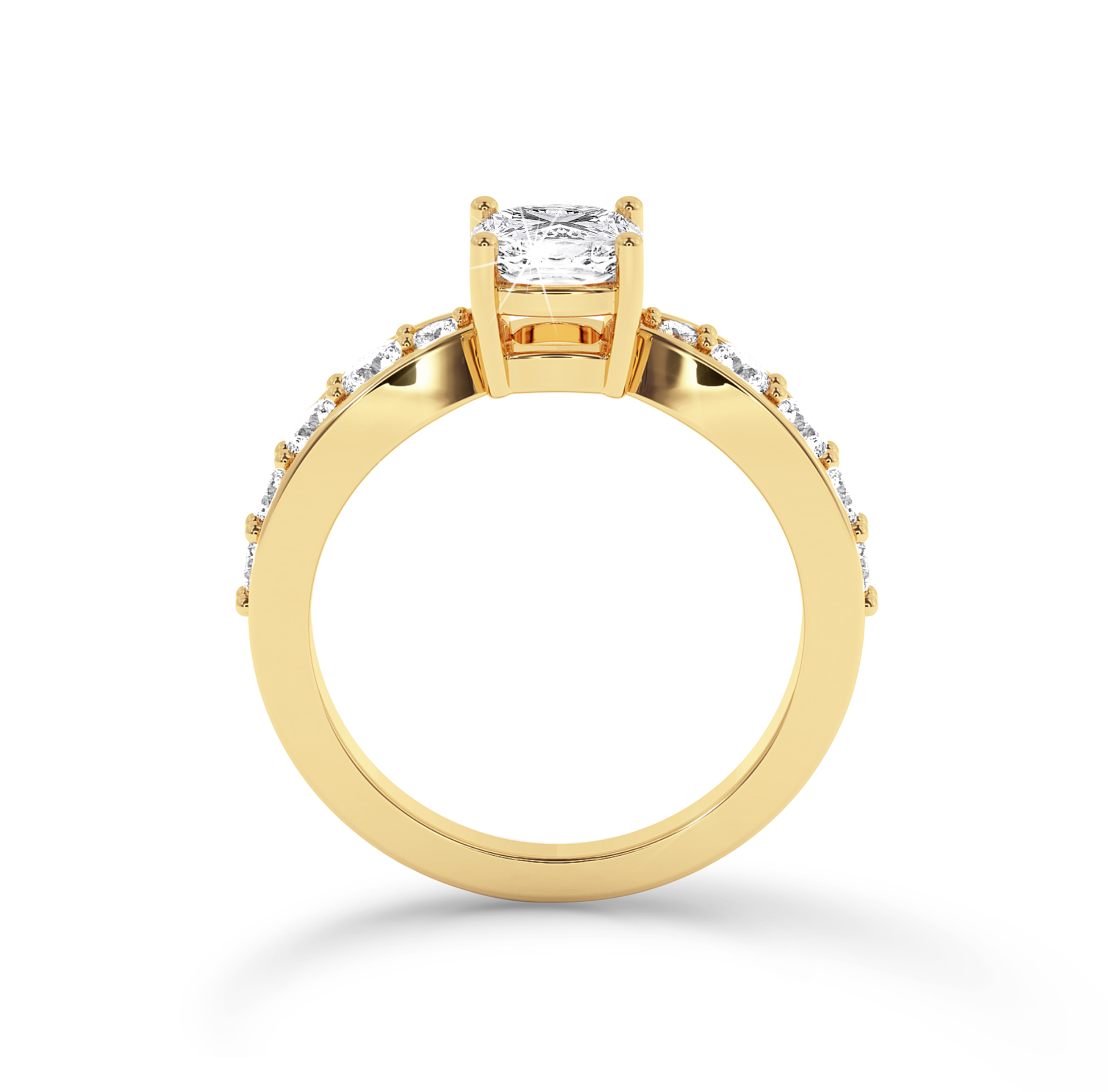 Cushion Cut ring with graduated shoulder stones- Yellow Gold - Bodega