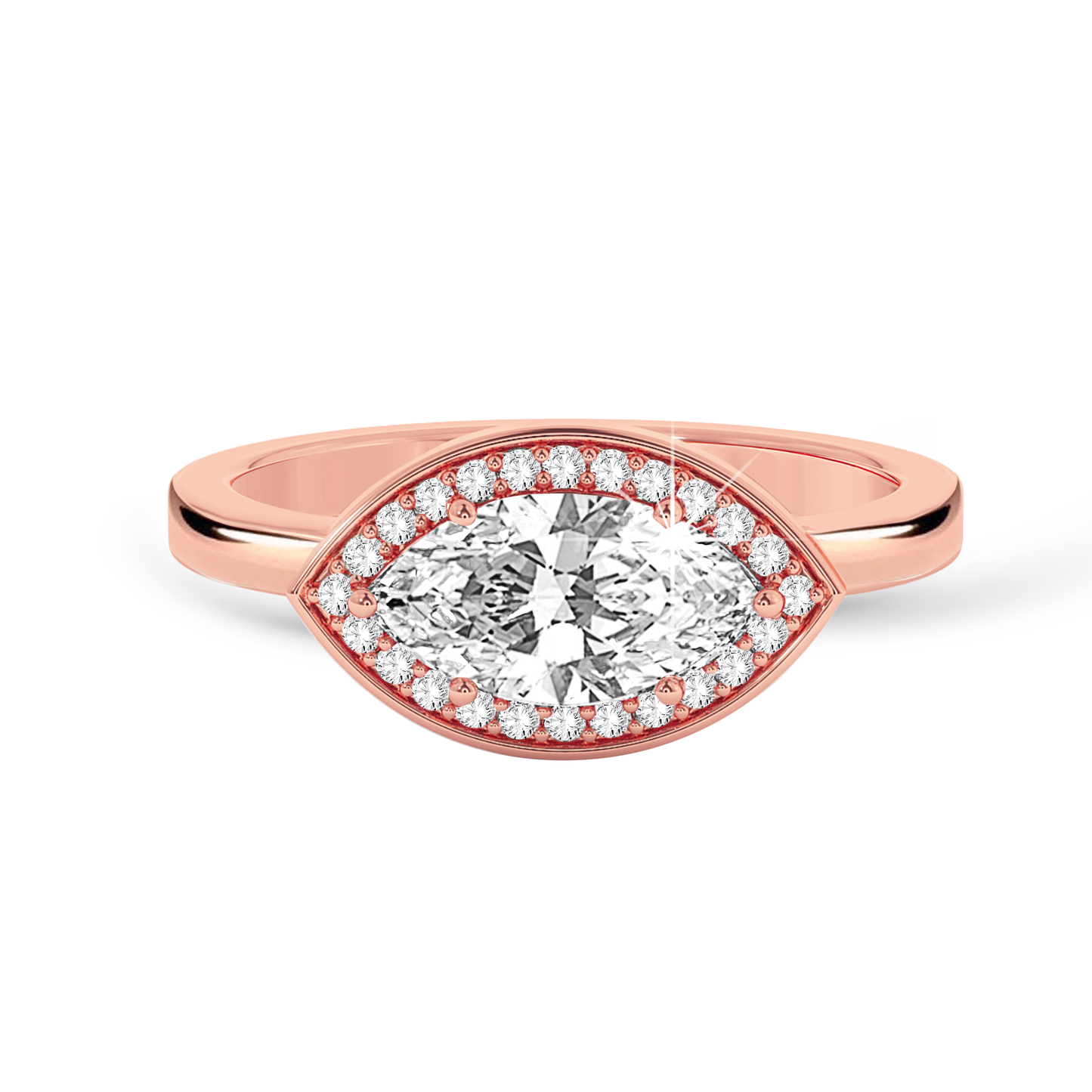 Marquise Cut Halo Ring - Rose Gold - Bodega