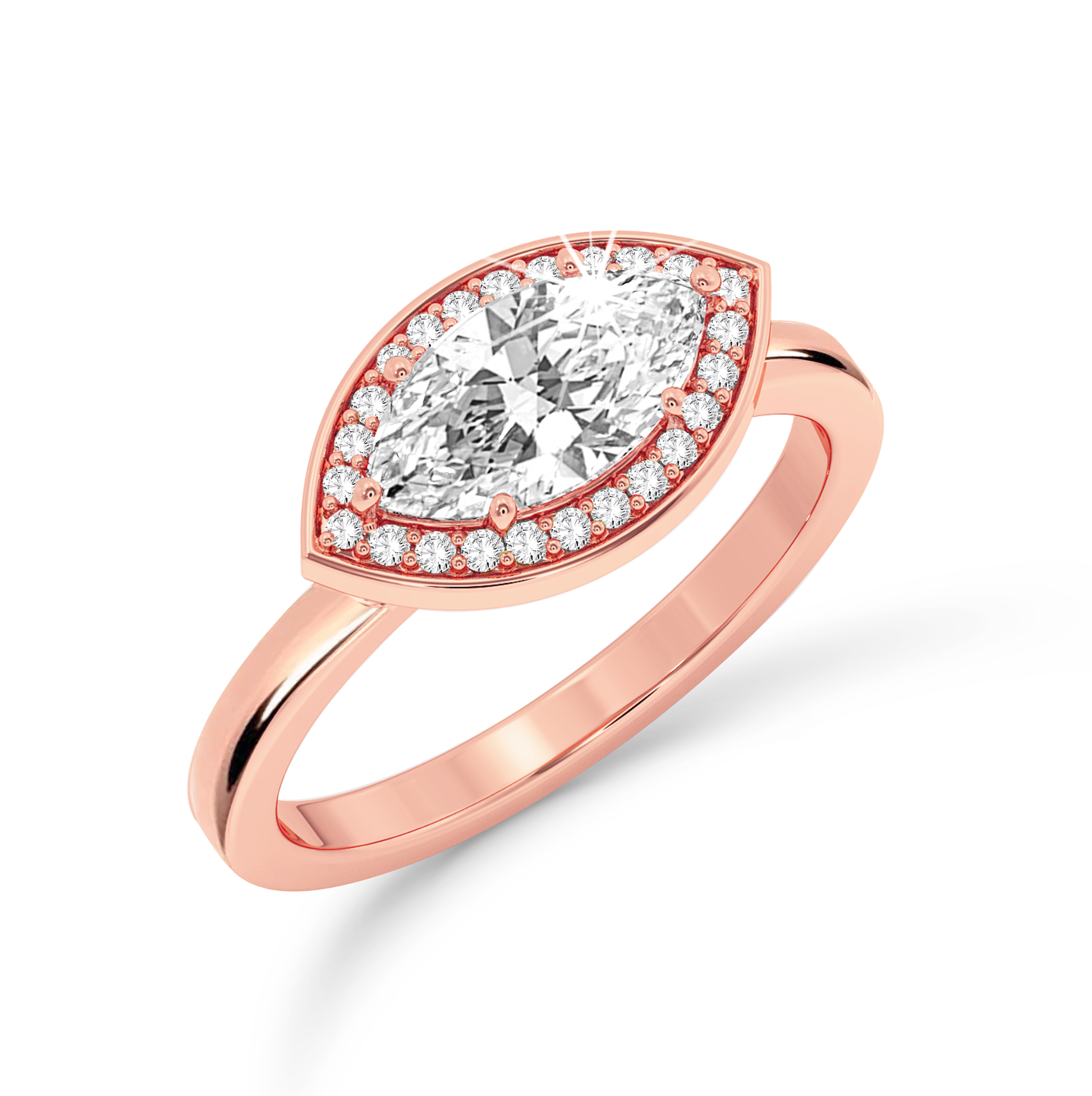 Marquise Cut Halo Ring - Rose Gold - Bodega