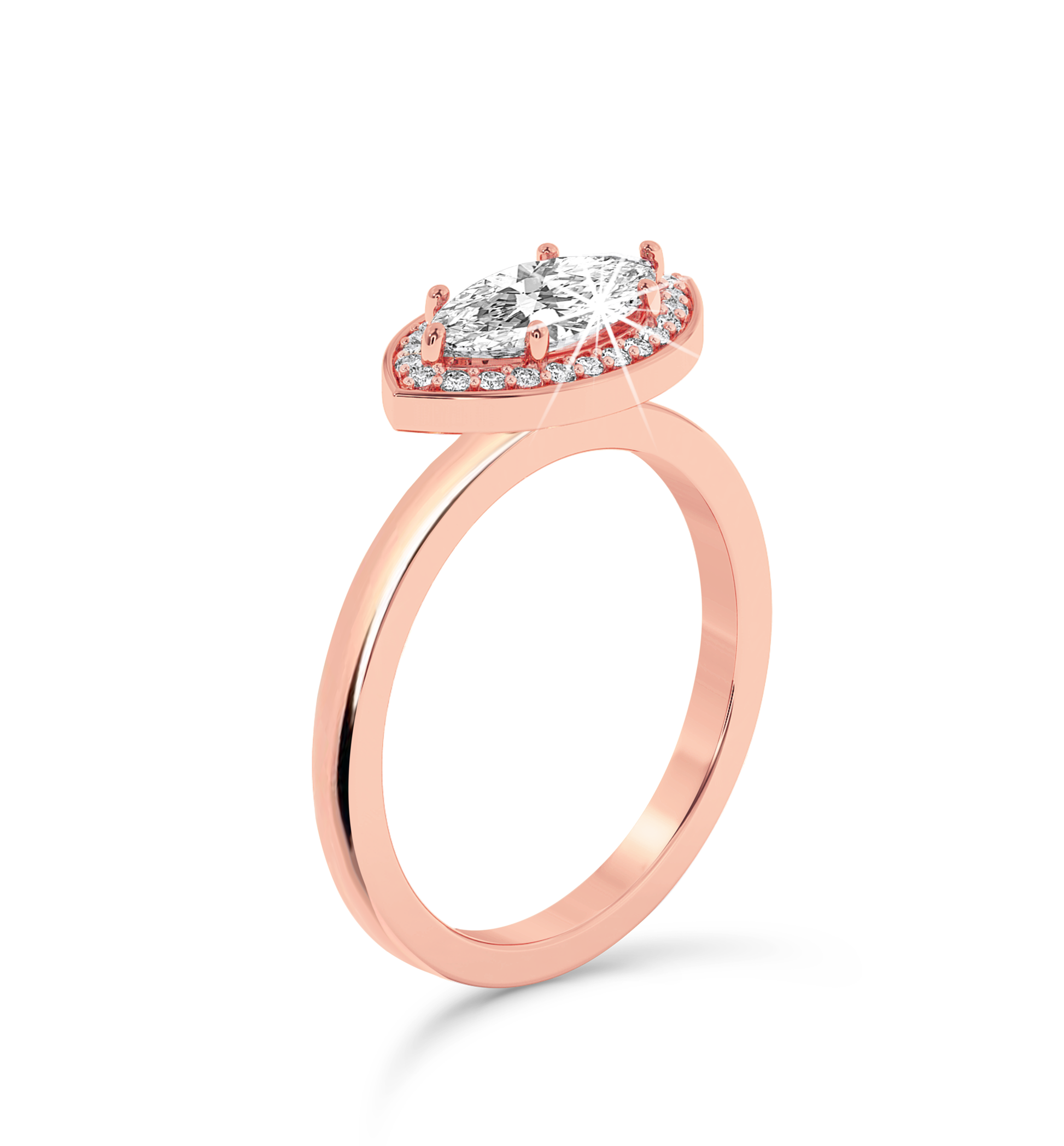 Marquise Cut Halo Ring - Rose Gold - Bodega