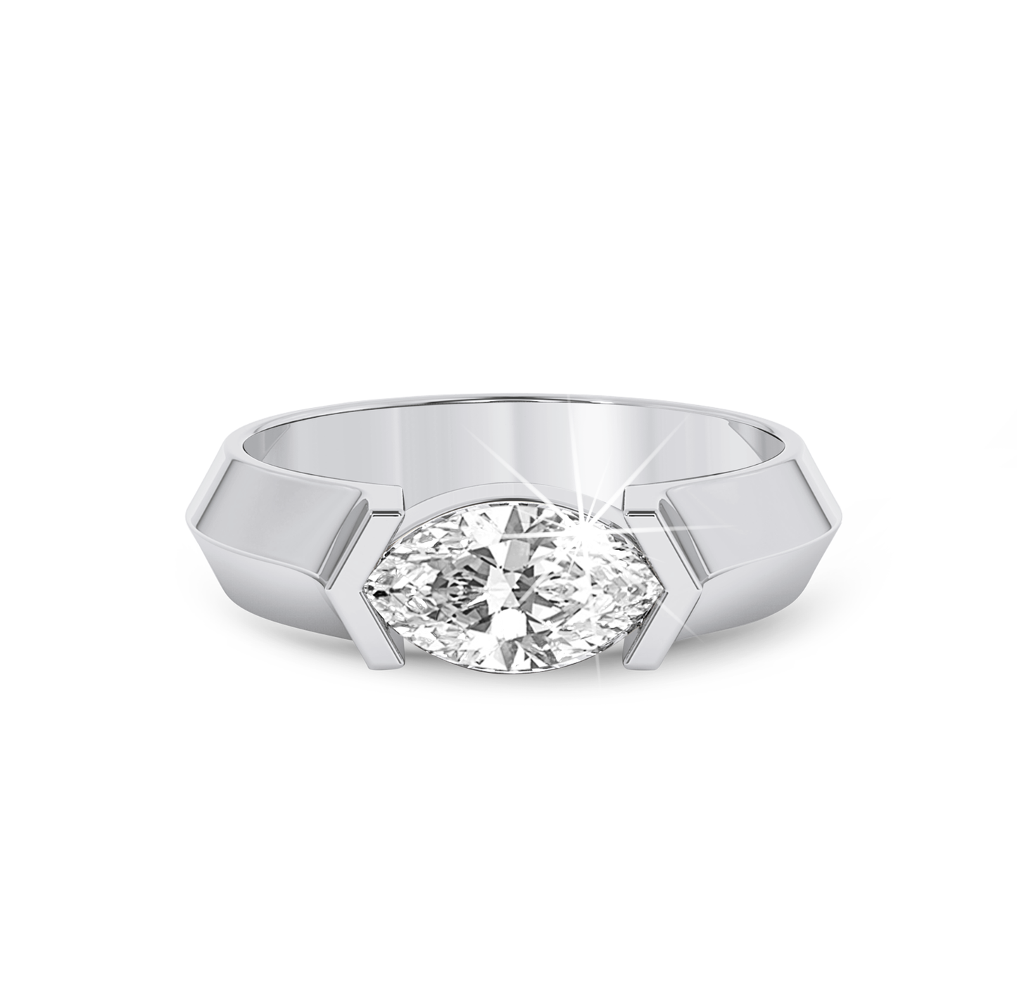 Marquise Diamond Ring with knife edge band- Platinum - Bodega