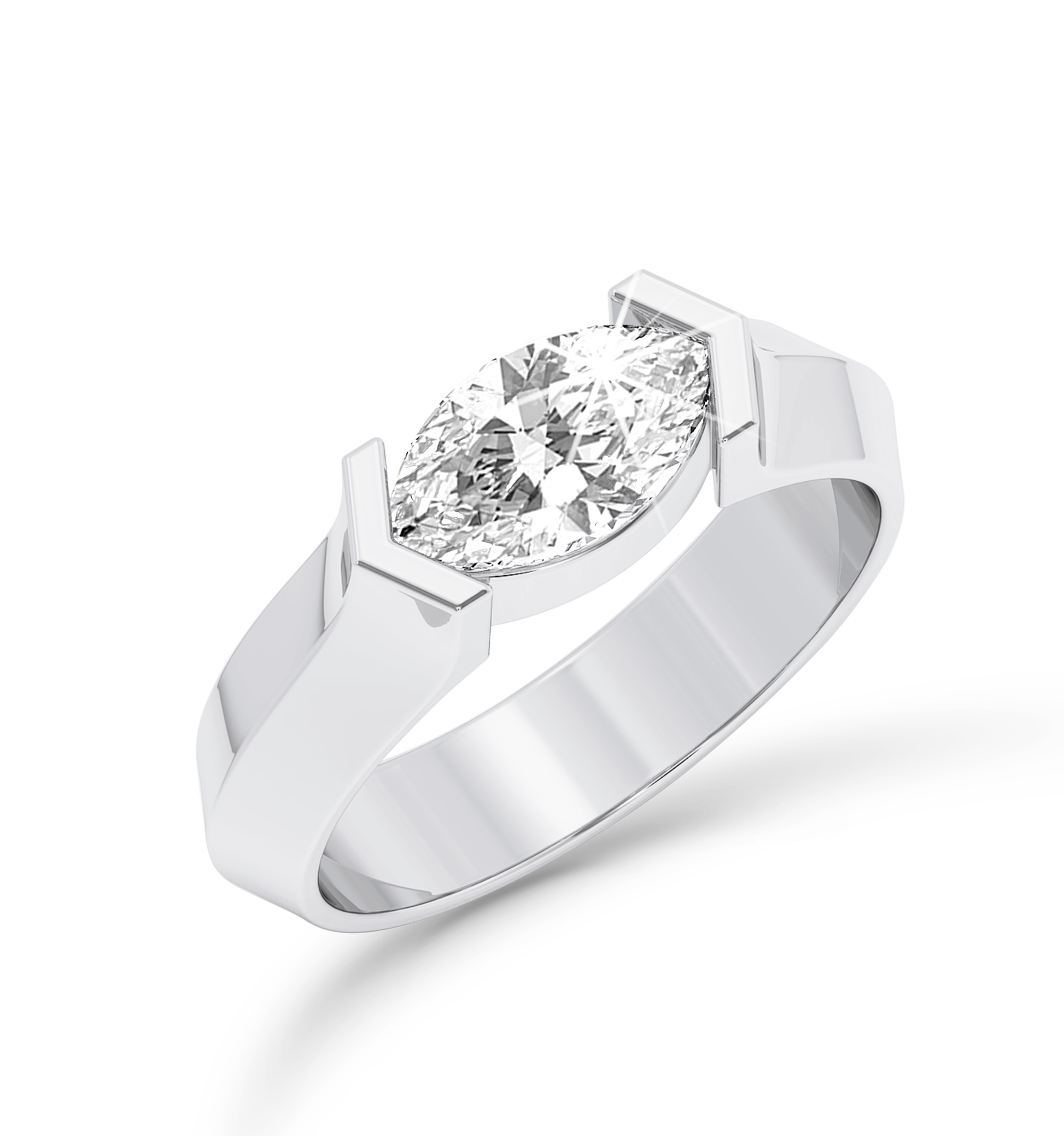 Marquise Diamond Ring with knife edge band- Platinum - Bodega