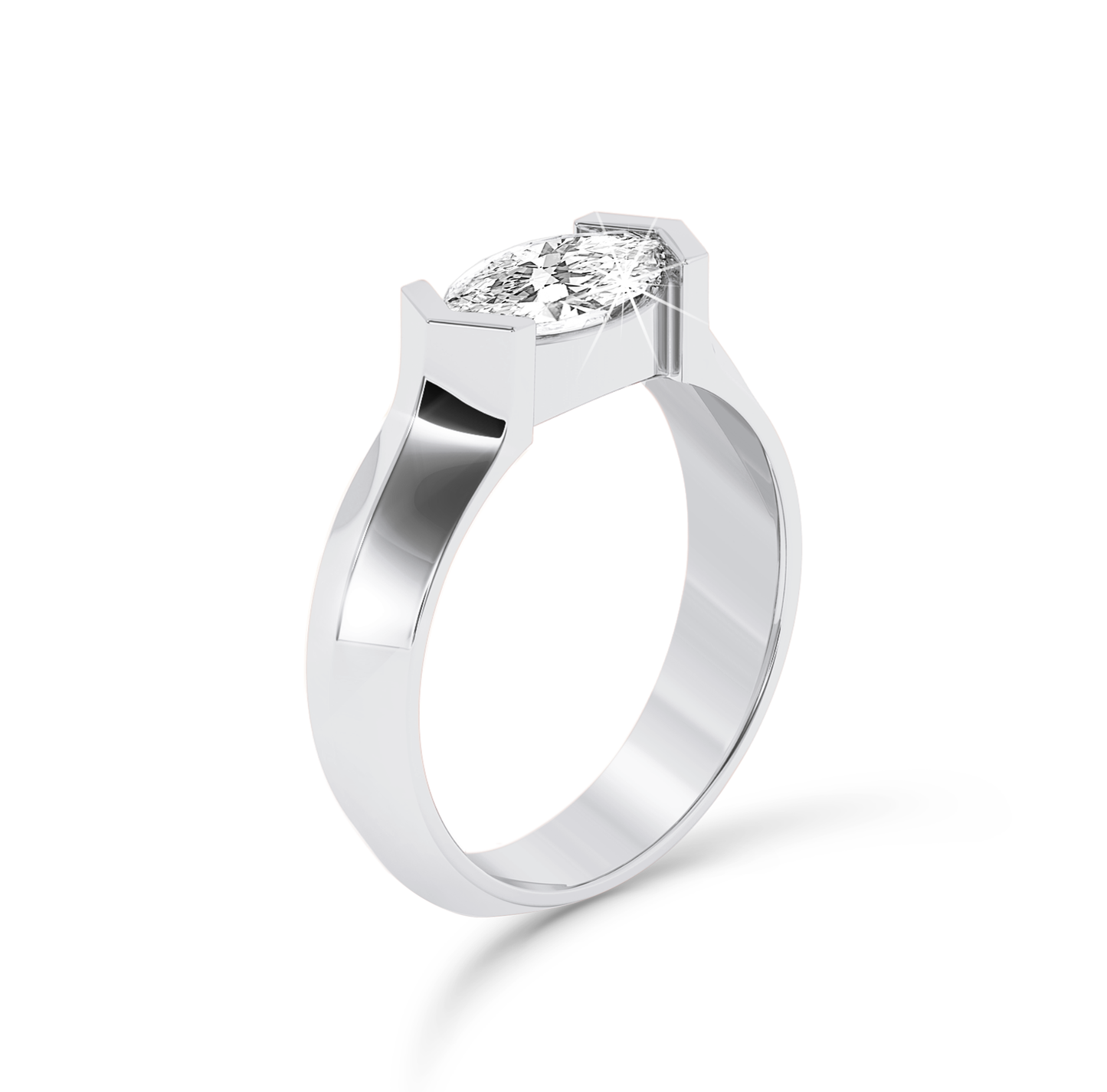 Marquise Diamond Ring with knife edge band- Platinum - Bodega