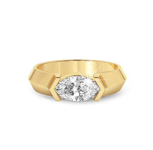 Marquise Diamond Ring with knife edge band- Yellow Gold - Bodega