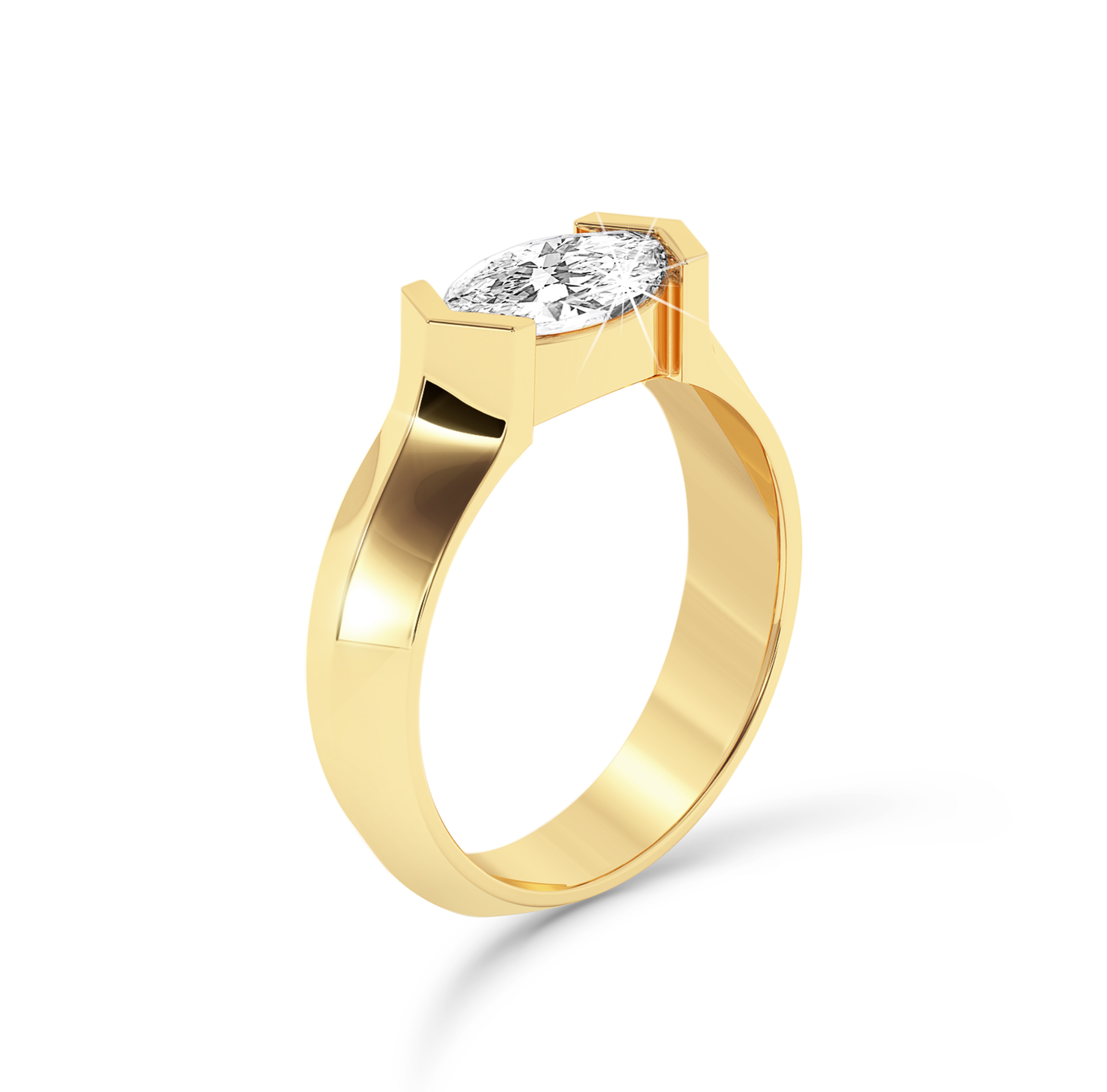 Marquise Diamond Ring with knife edge band- Yellow Gold - Bodega