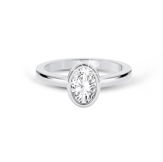 Bezel Set Oval Diamond Ring - Platinum - Bodega