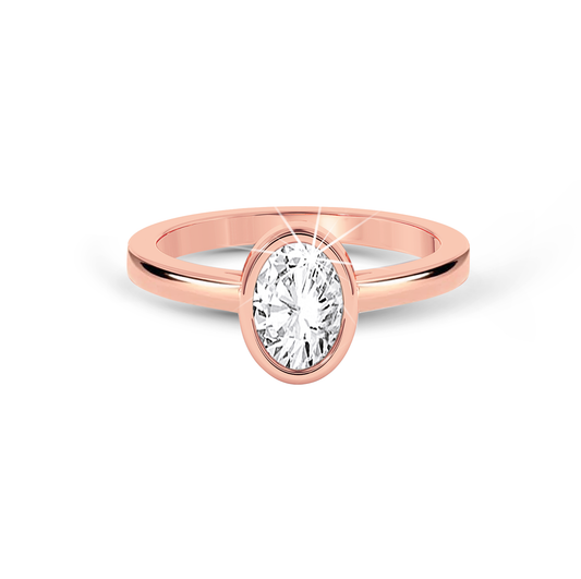 Bezel Set Oval Diamond Ring - Rose Gold - Bodega