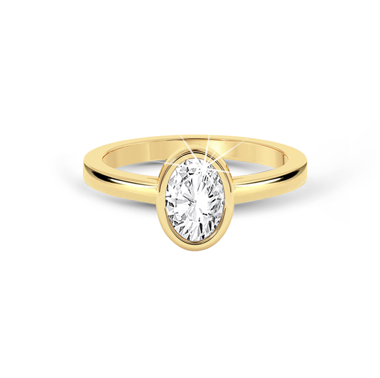 Bezel Set Oval Diamond Ring - Yellow Gold - Bodega