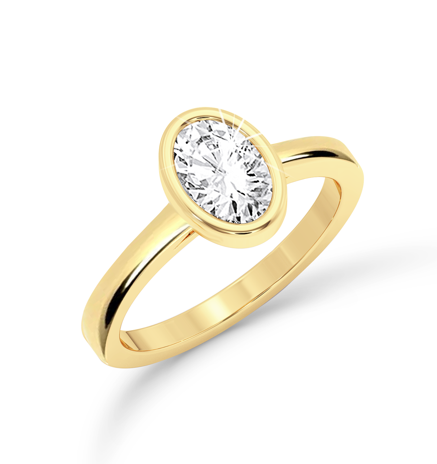 Bezel Set Oval Diamond Ring - Yellow Gold - Bodega