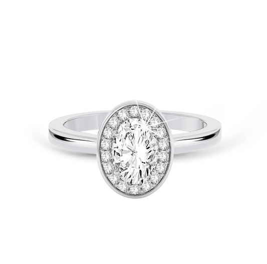 Oval Diamond Ring with halo - Platinum - Bodega