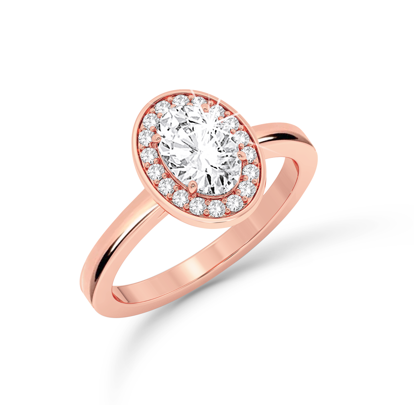 Oval Diamond Ring with halo - Rose Gold - Bodega