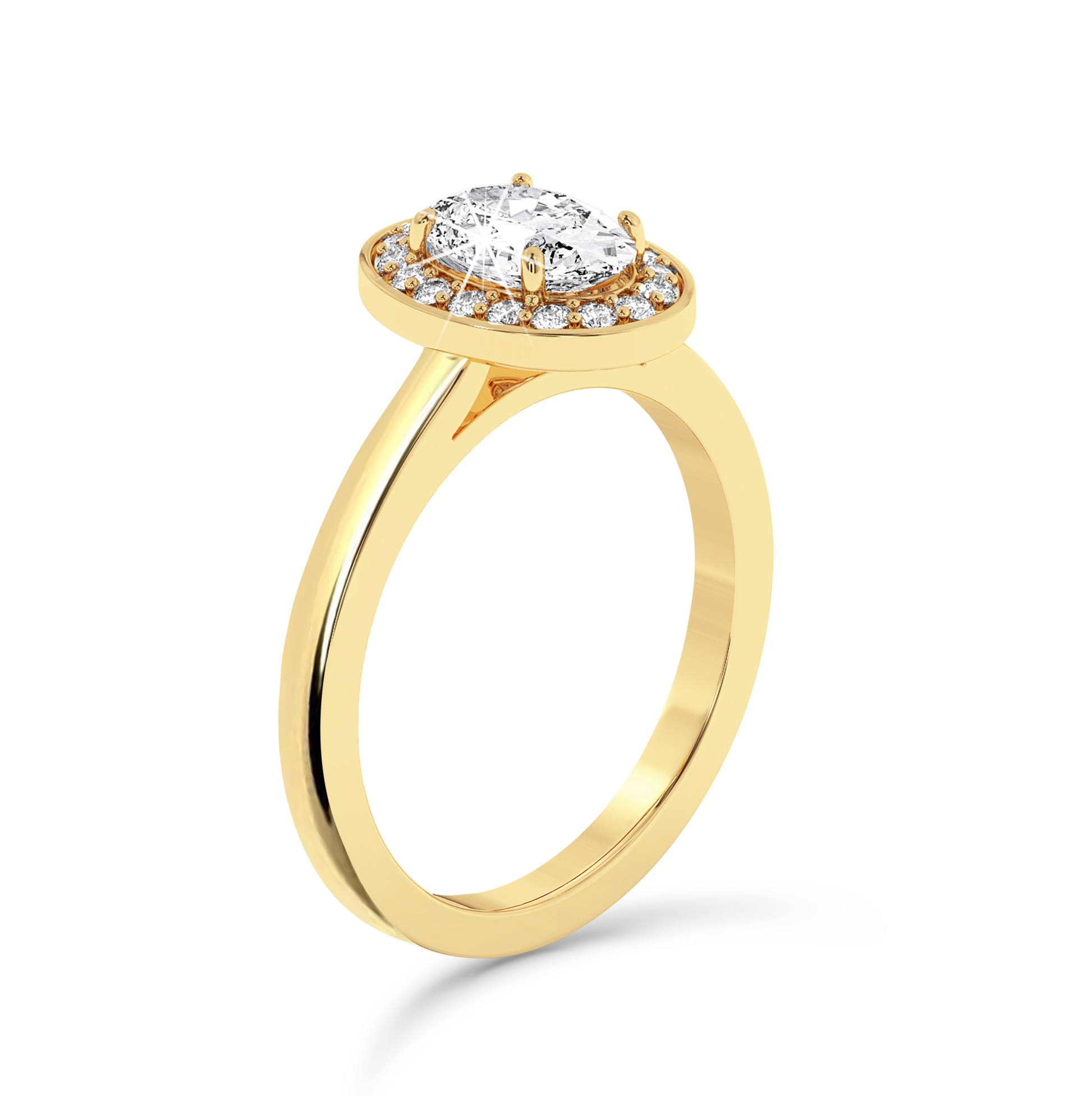 Oval Diamond Ring with halo - Yellow Gold - Bodega