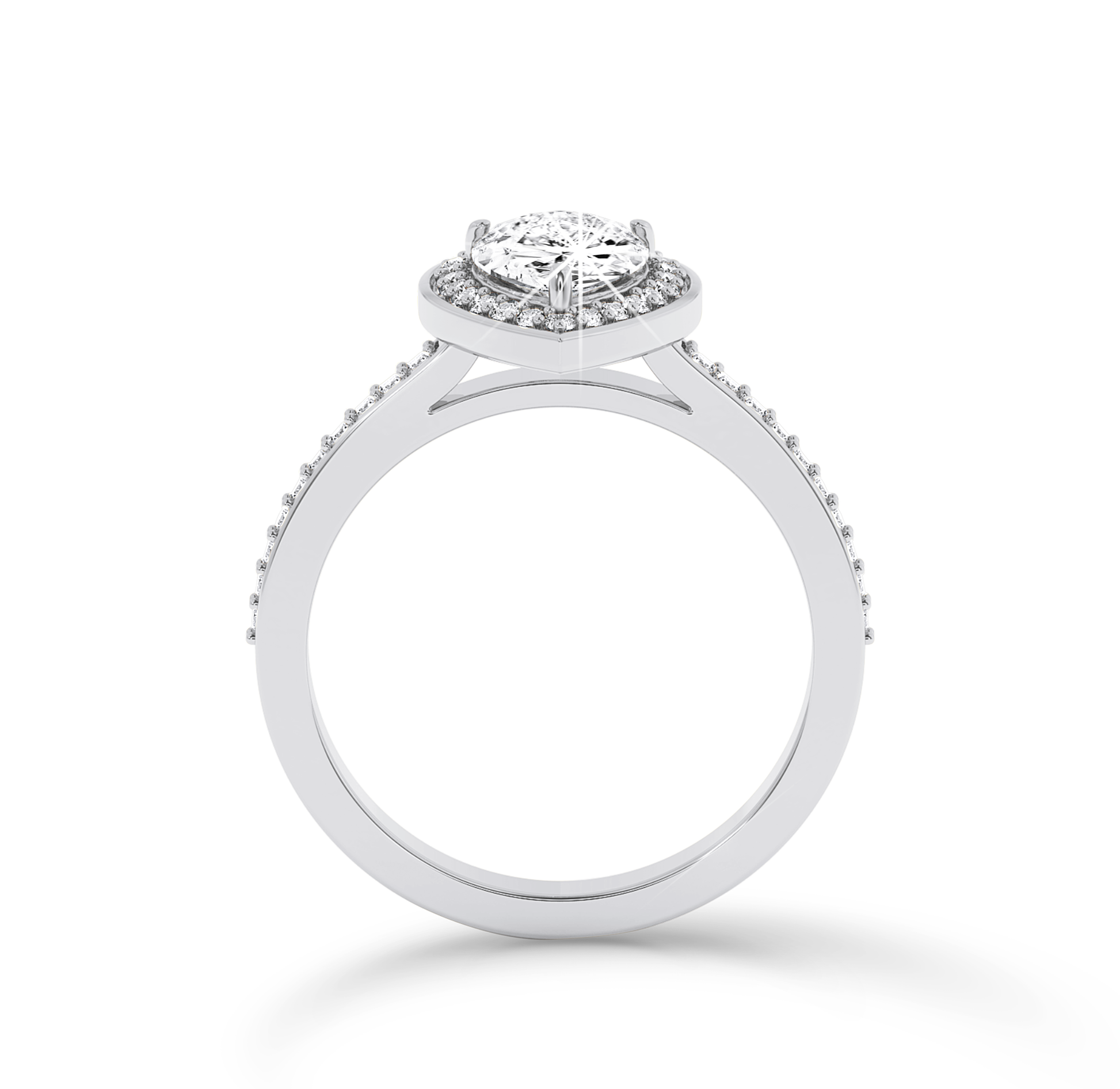 Pear halo ring with pave  - Platinum - Bodega