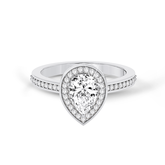 Pear halo ring with pave  - Platinum - Bodega