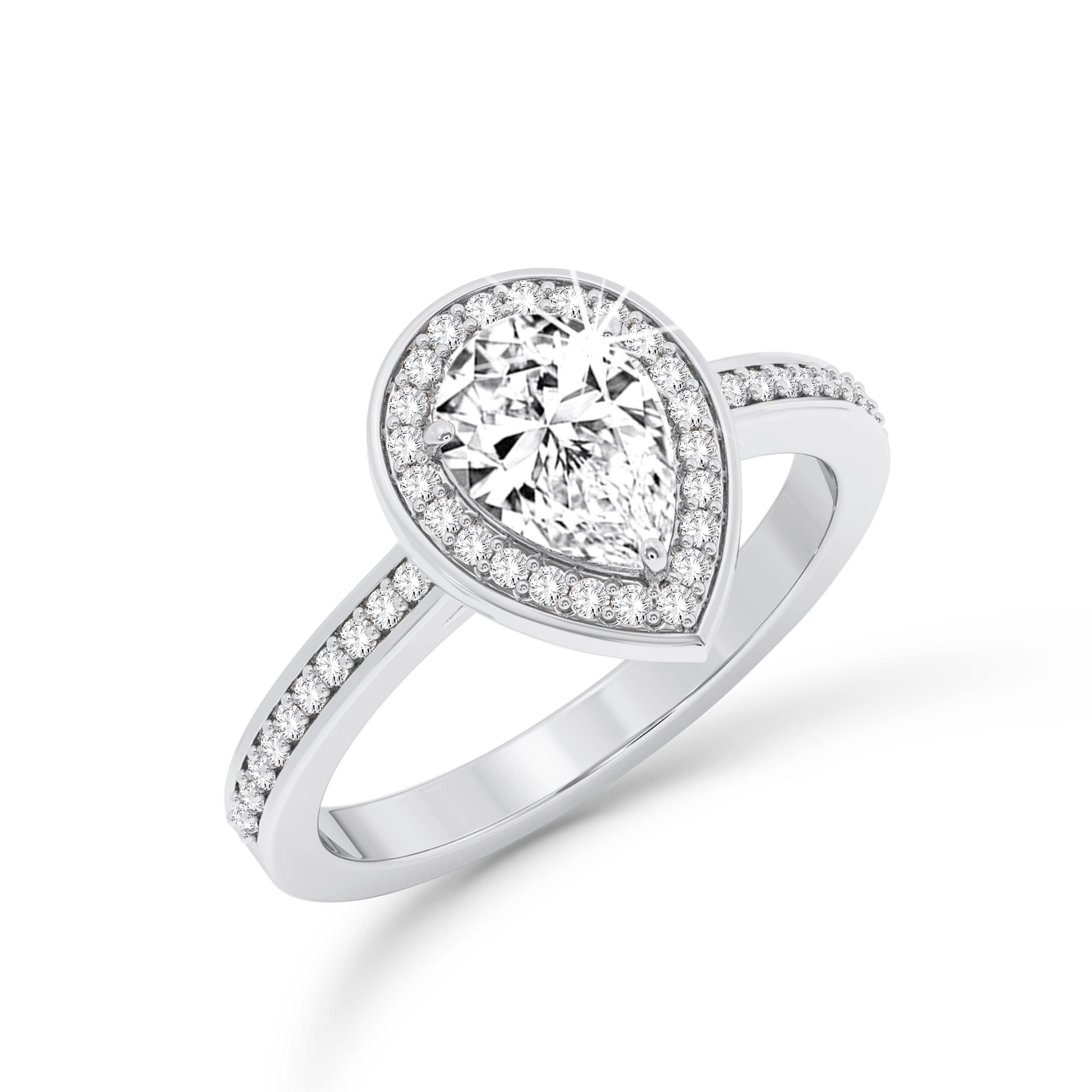 Pear halo ring with pave  - Platinum - Bodega