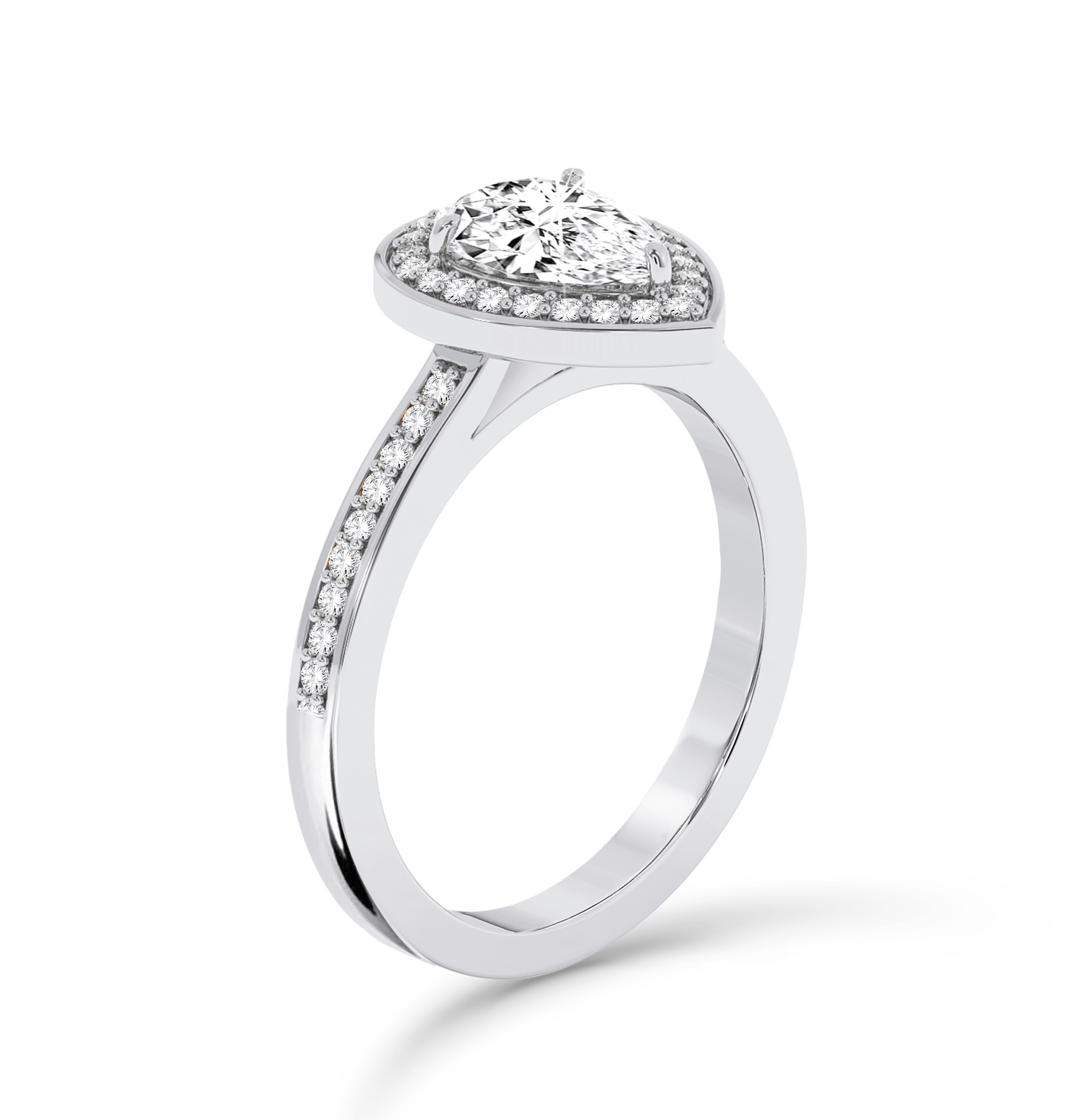 Pear halo ring with pave  - Platinum - Bodega