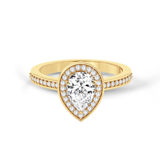 Pear halo ring with pave  - Yellow Gold - Bodega