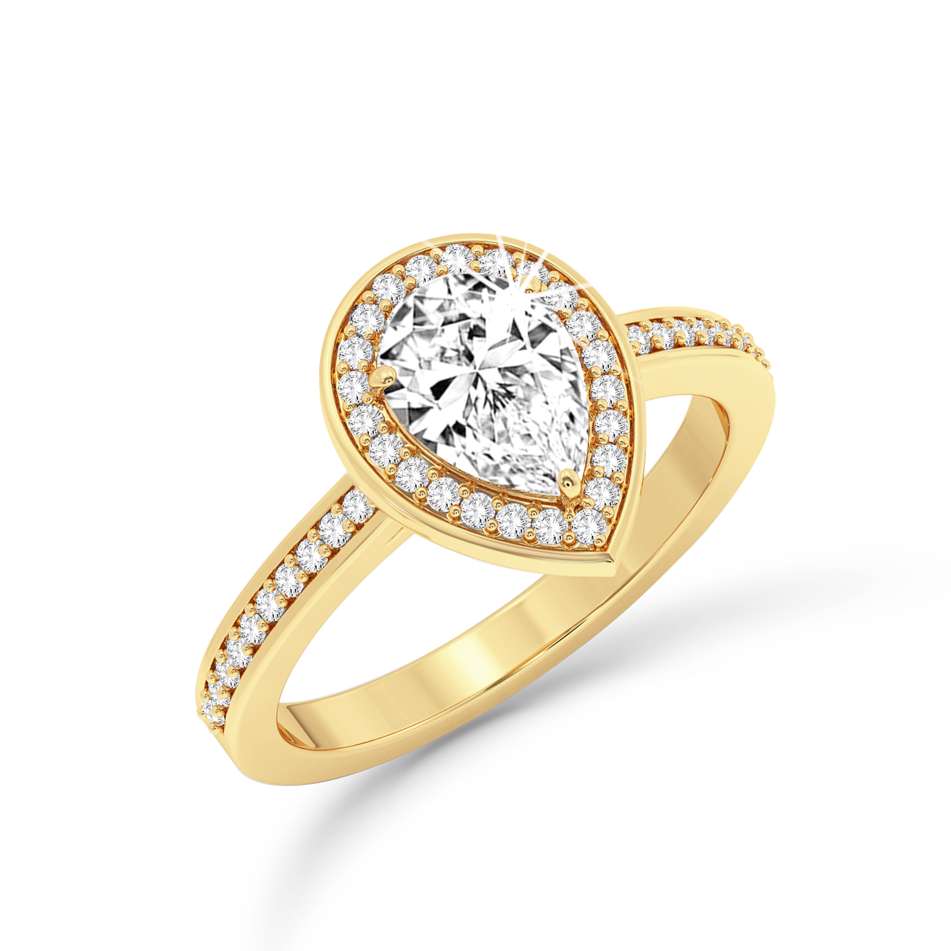 Pear halo ring with pave  - Yellow Gold - Bodega