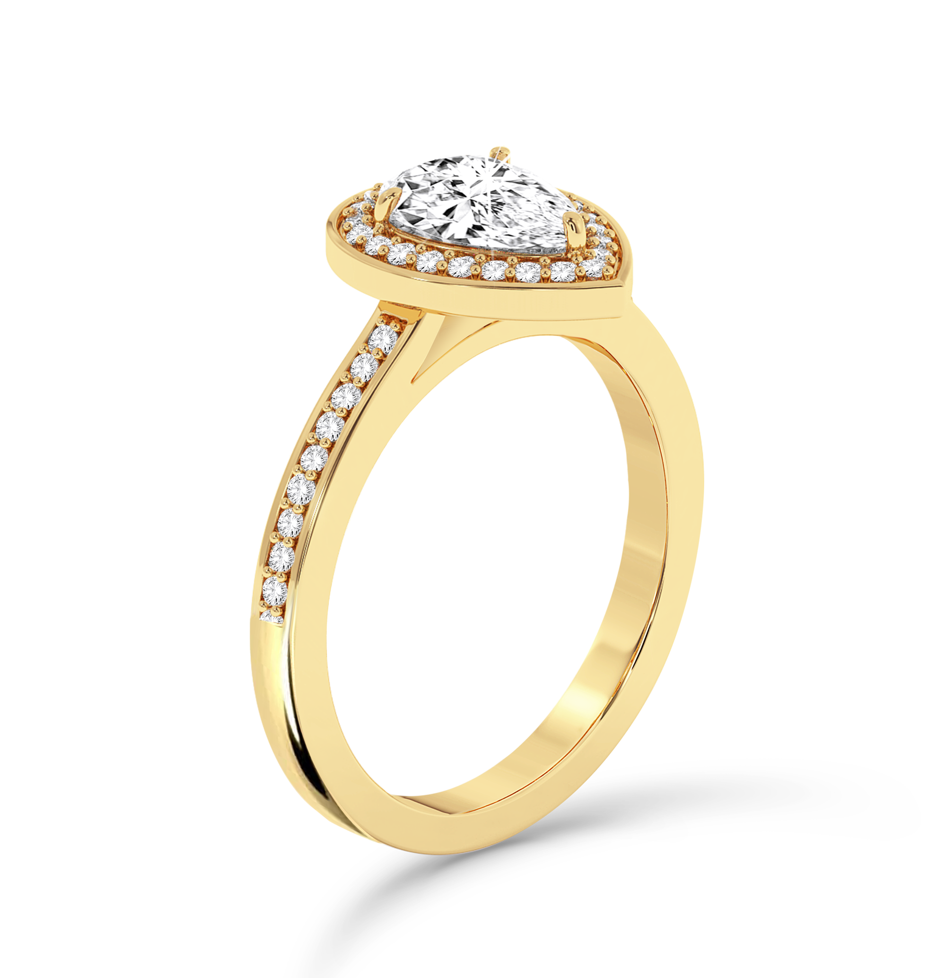 Pear halo ring with pave  - Yellow Gold - Bodega