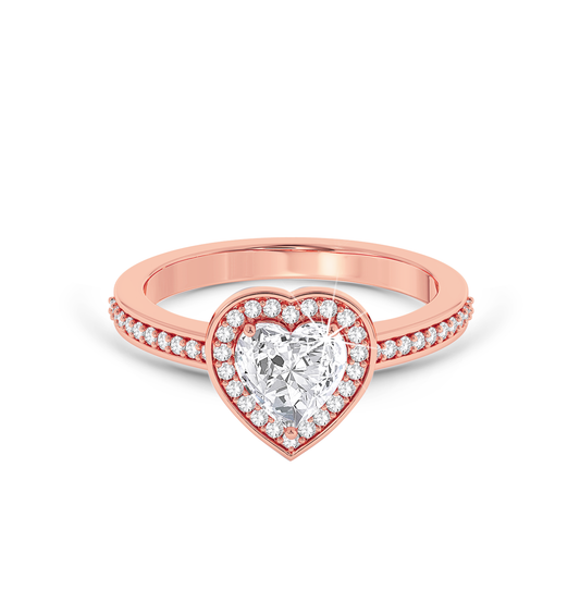 Heart Cut Diamond Ring with Halo & Pave - Rose Gold - Bodega