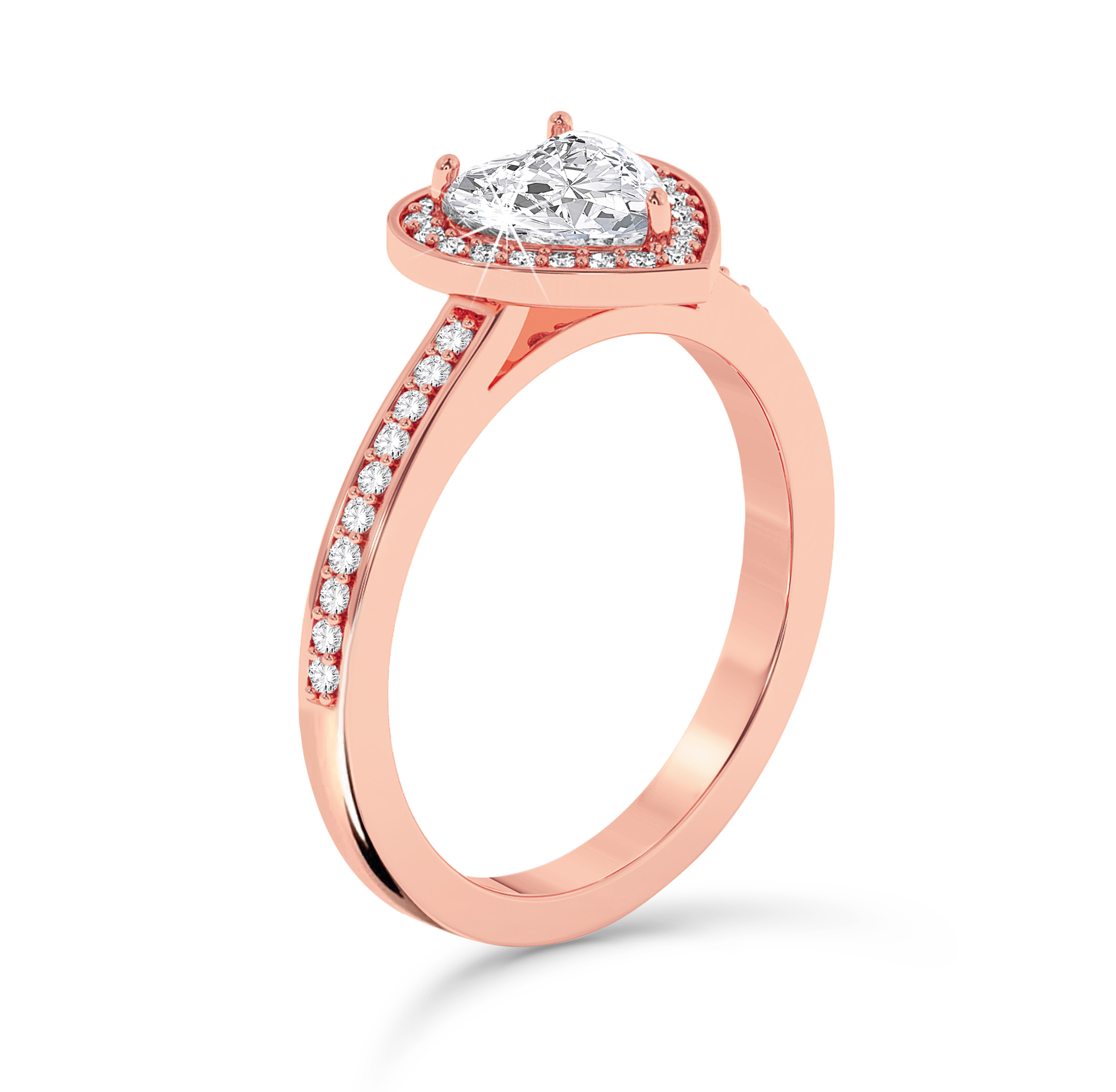 Heart Cut Diamond Ring with Halo & Pave - Rose Gold - Bodega