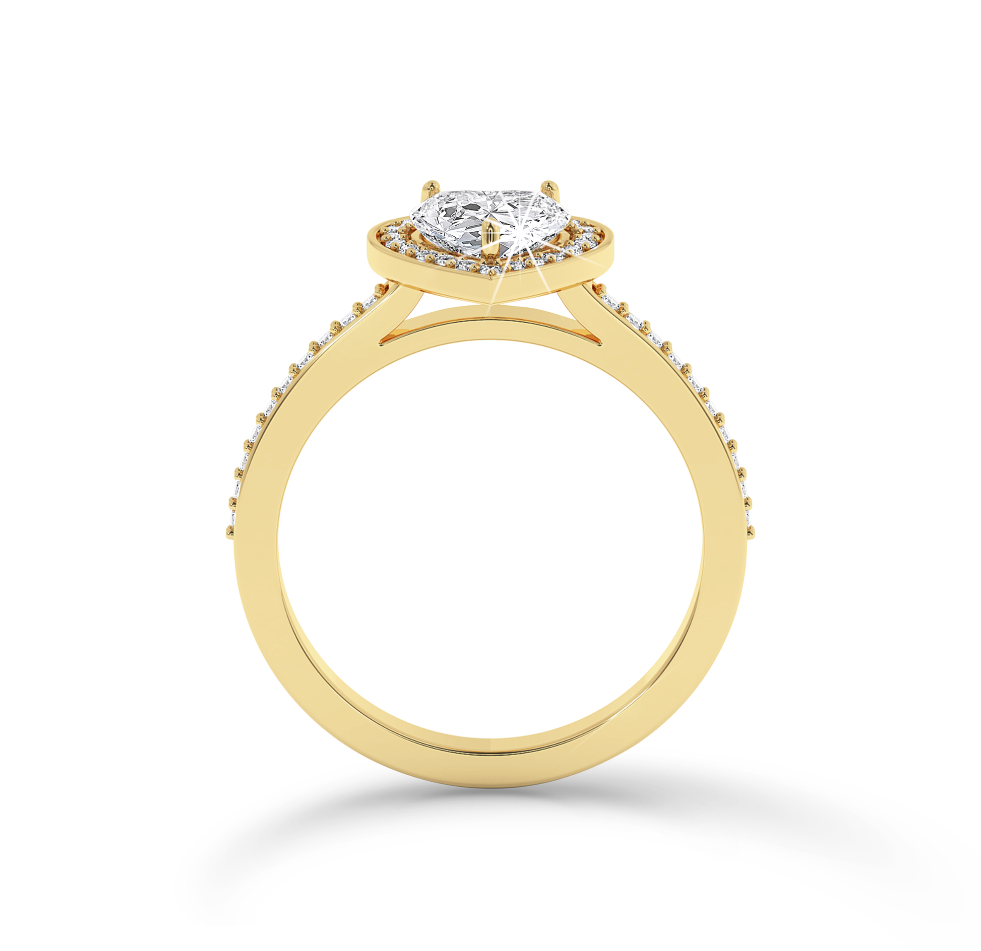 Heart Cut Diamond Ring with Halo & Pave - Yellow Gold - Bodega