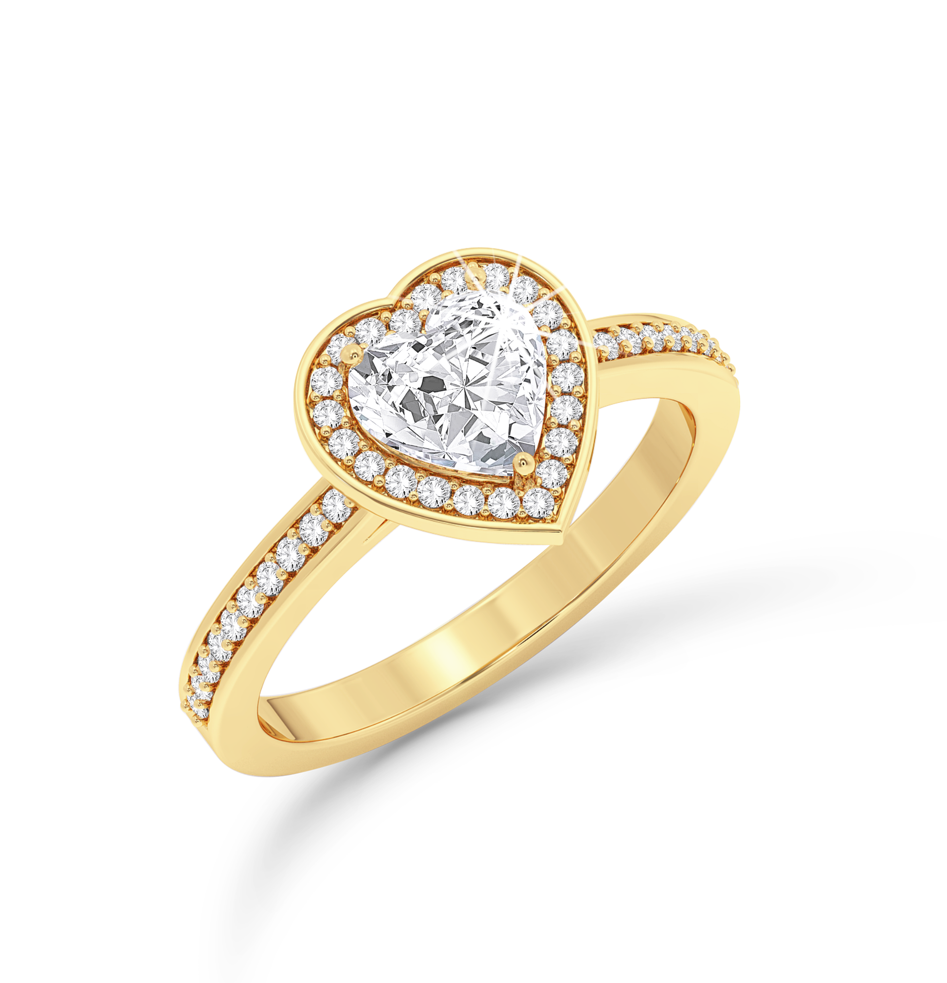 Heart Cut Diamond Ring with Halo & Pave - Yellow Gold - Bodega