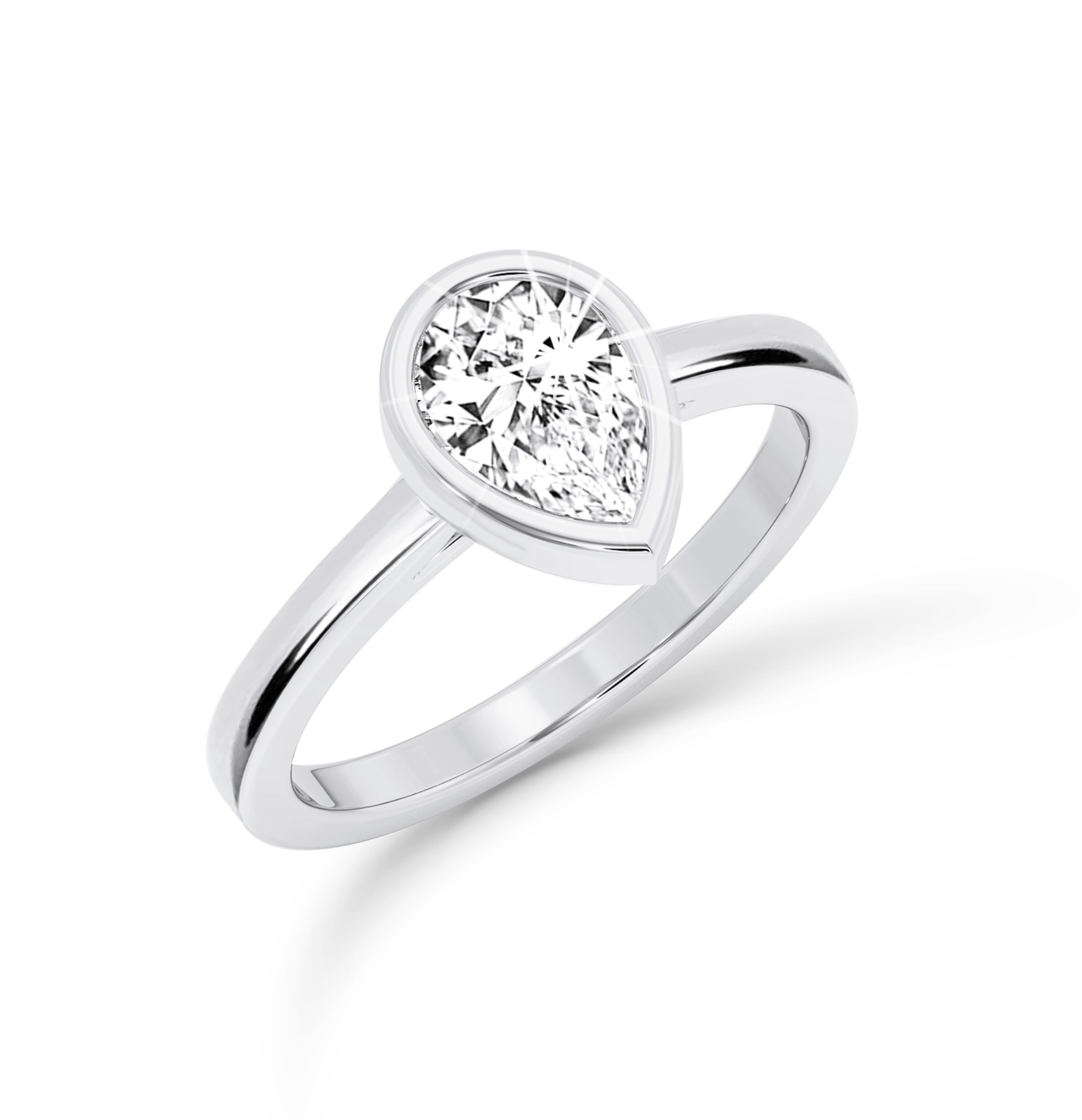 Bezel Set Pear Diamond Ring - Platinum - Bodega