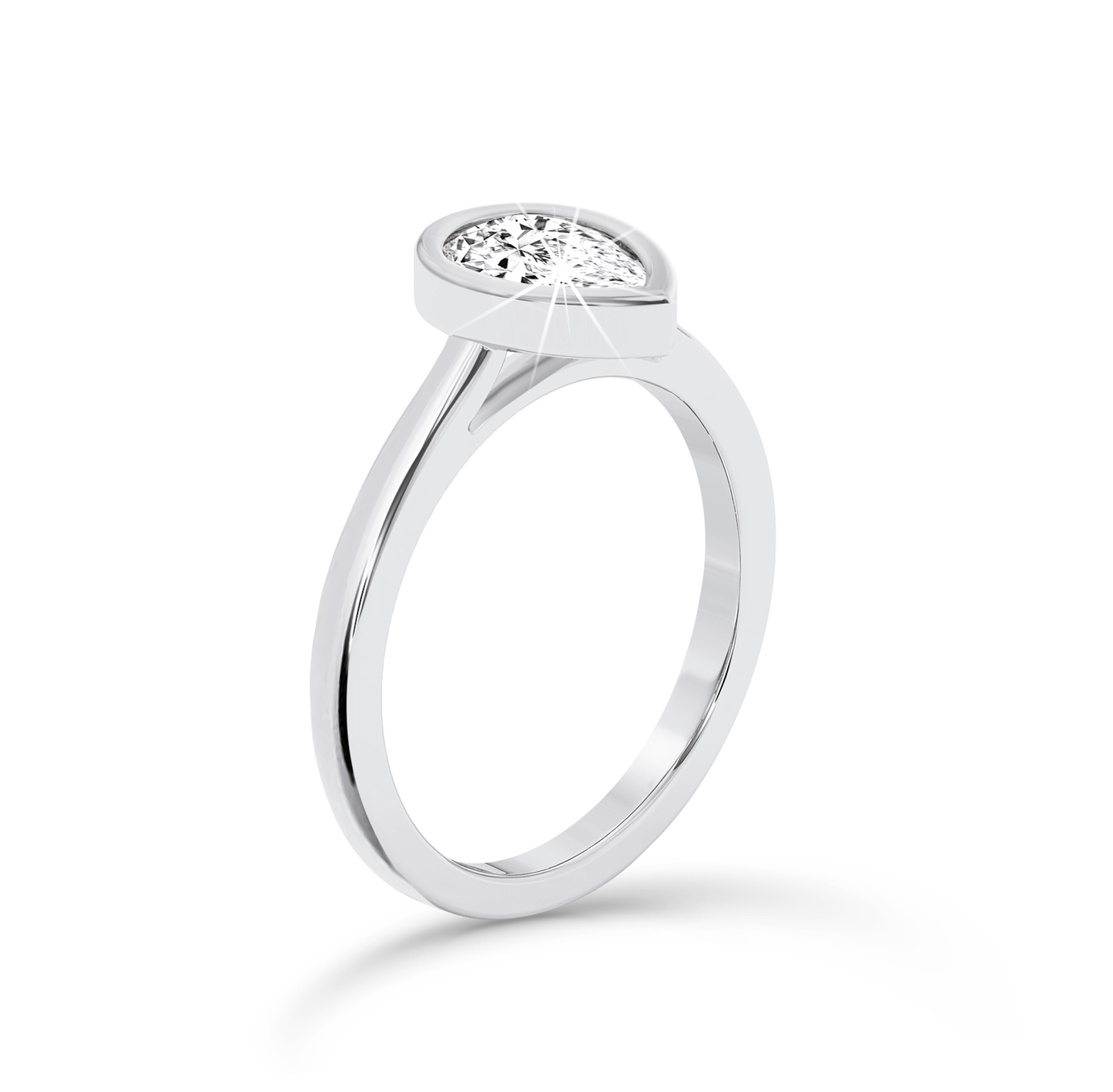 Bezel Set Pear Diamond Ring - Platinum - Bodega