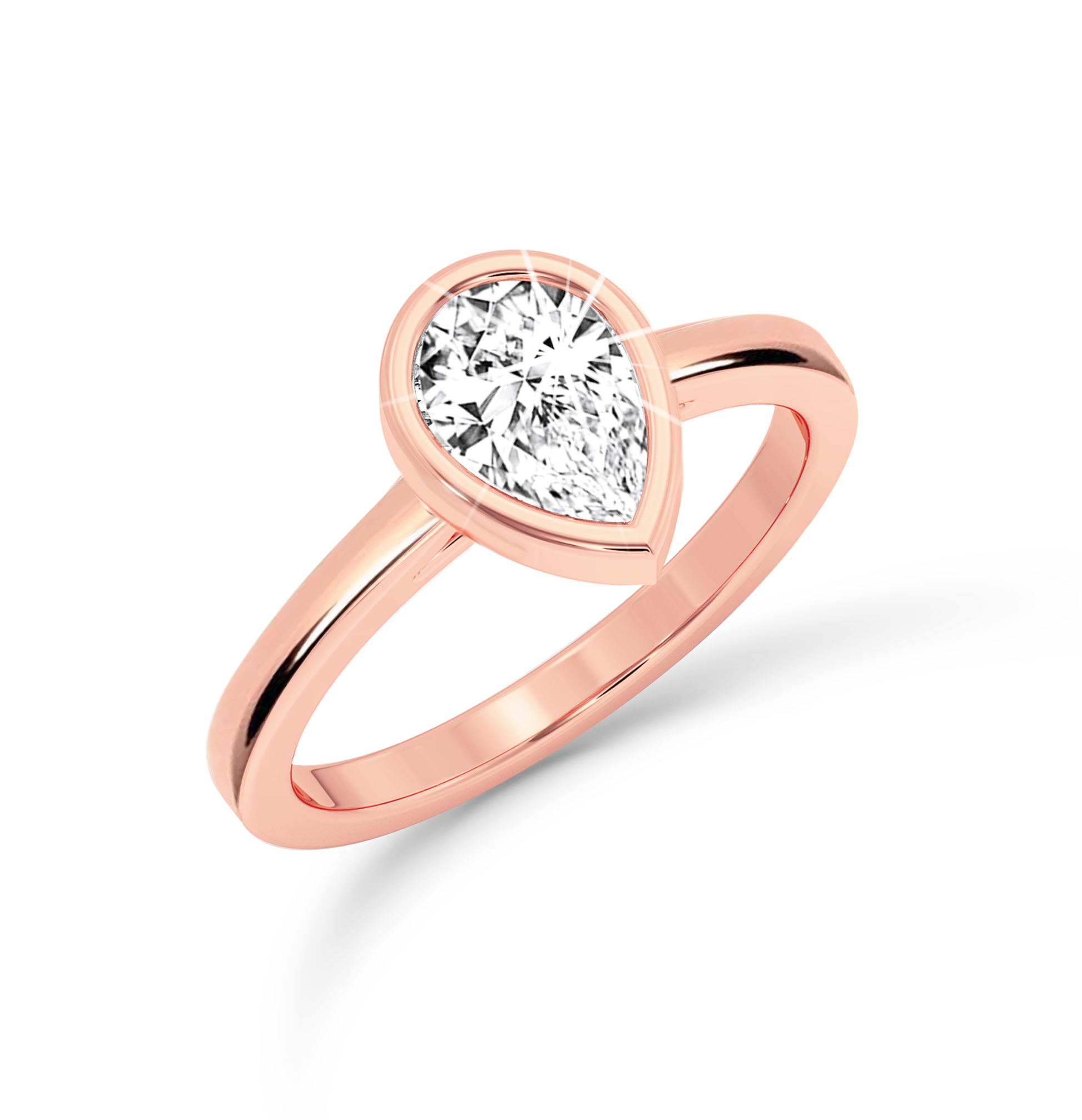 Bezel Set Pear Diamond Ring - Rose Gold - Bodega