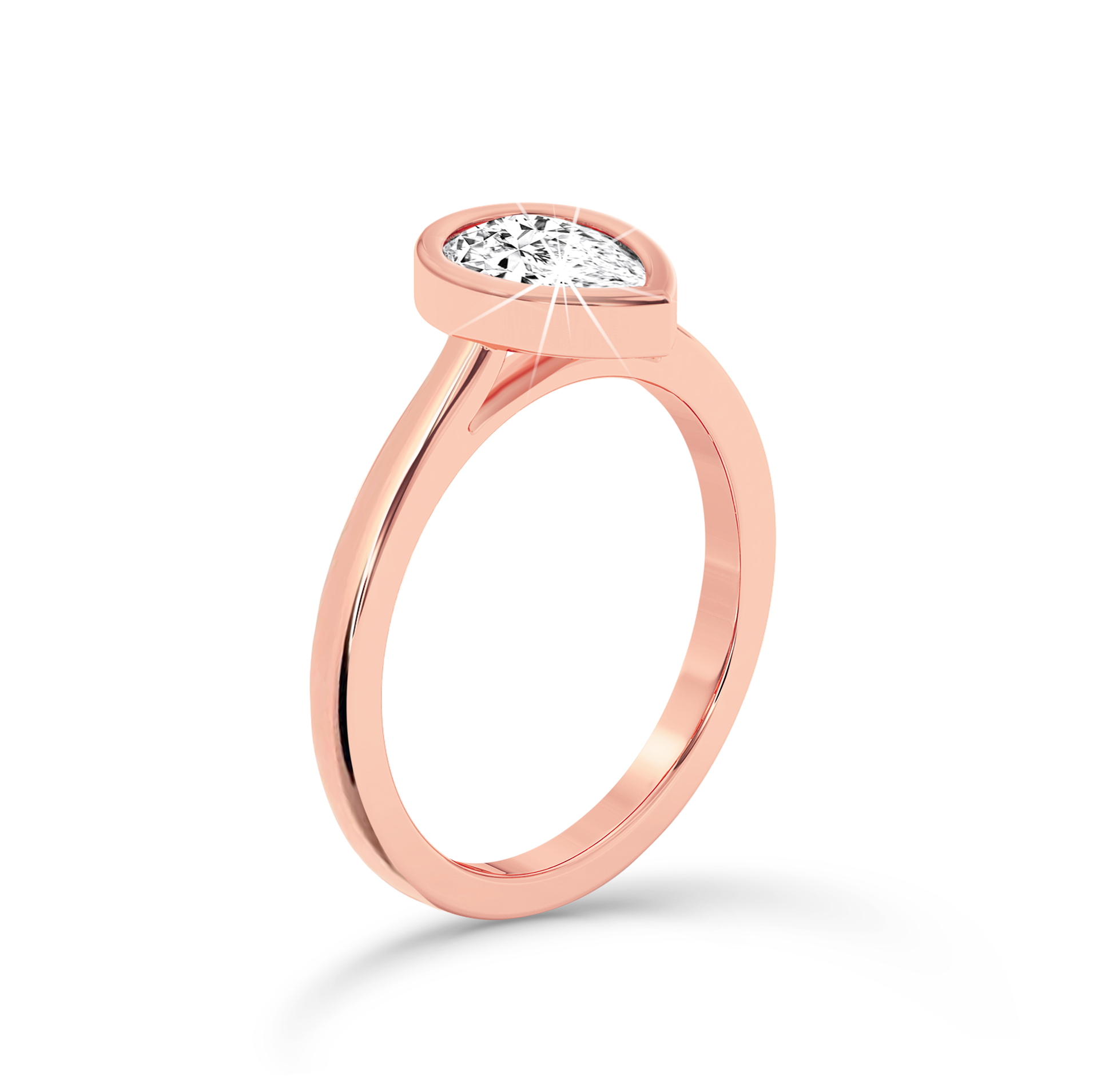 Bezel Set Pear Diamond Ring - Rose Gold - Bodega