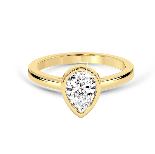 Bezel Set Pear Diamond Ring - Yellow Gold - Bodega