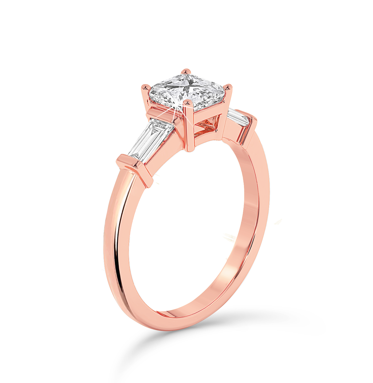 3 Stone Asscher Cut Ring - Rose Gold - Bodega