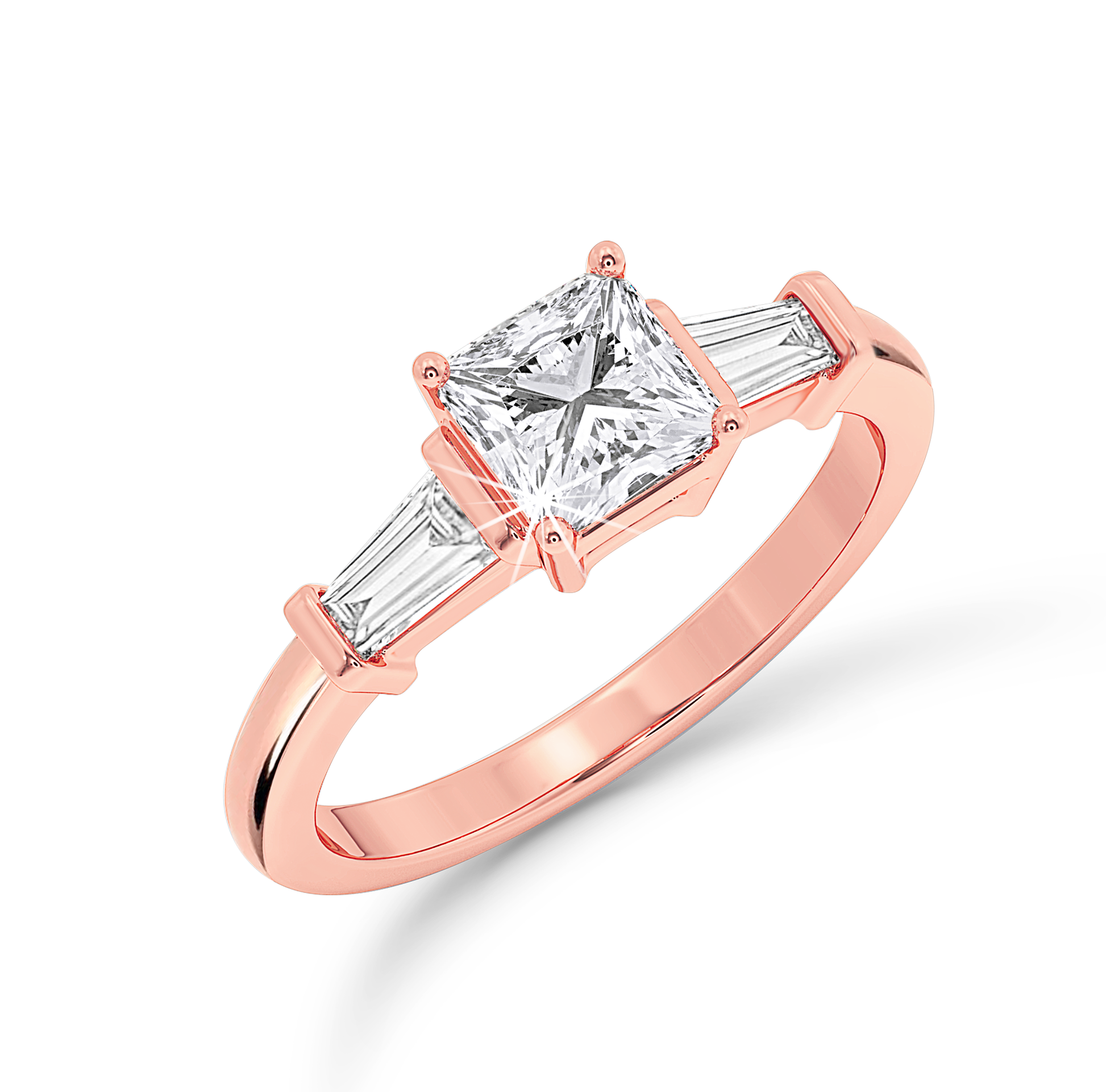 3 Stone Asscher Cut Ring - Rose Gold - Bodega