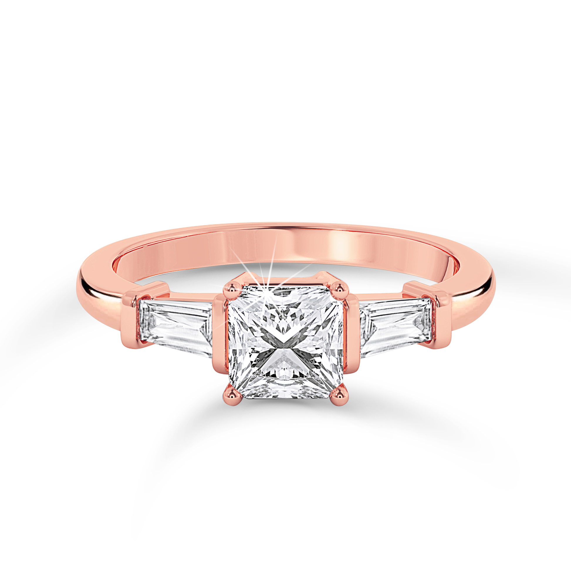 3 Stone Asscher Cut Ring - Rose Gold - Bodega