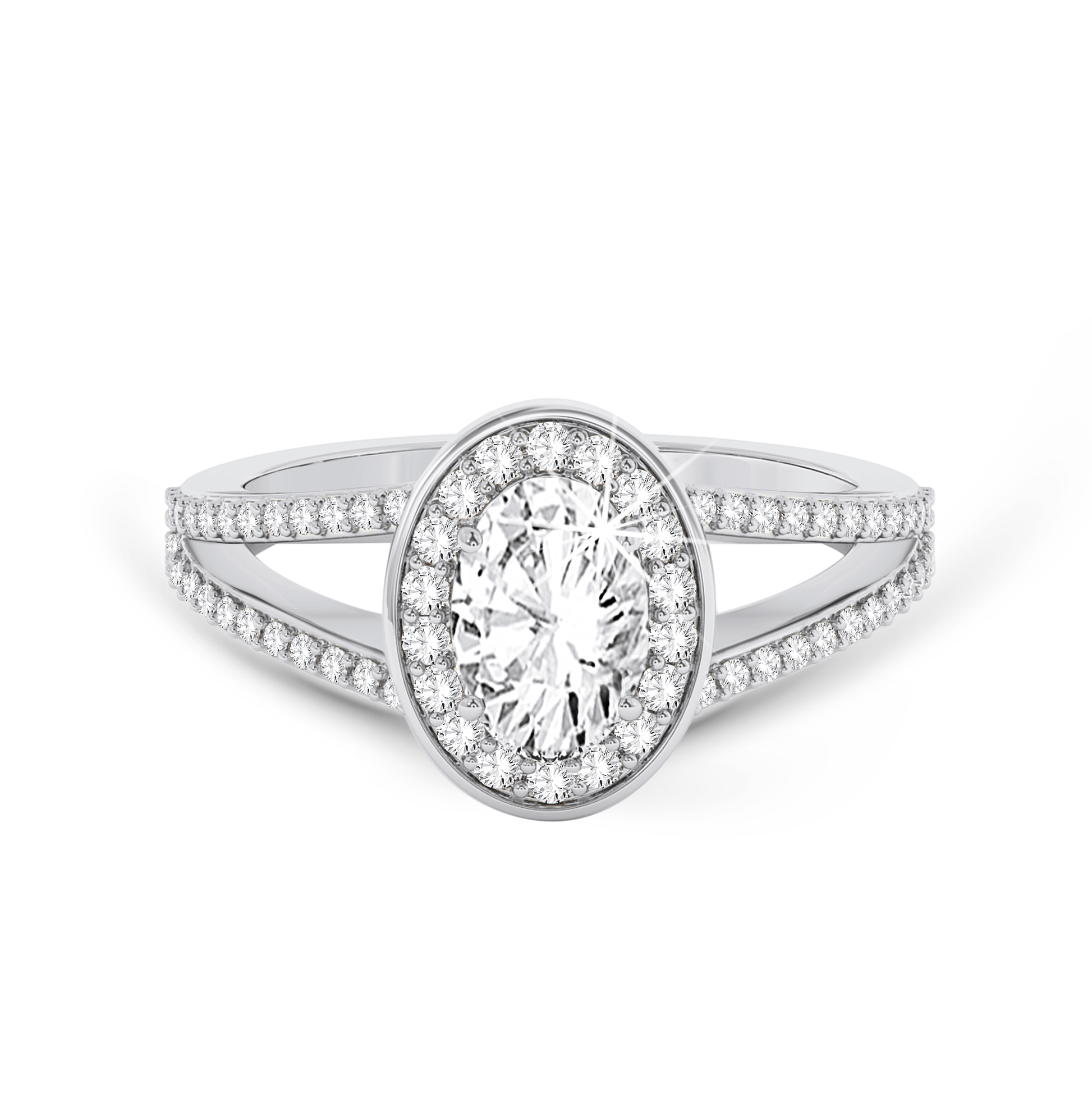 Split shank Oval ring with Halo - Platinum - Bodega