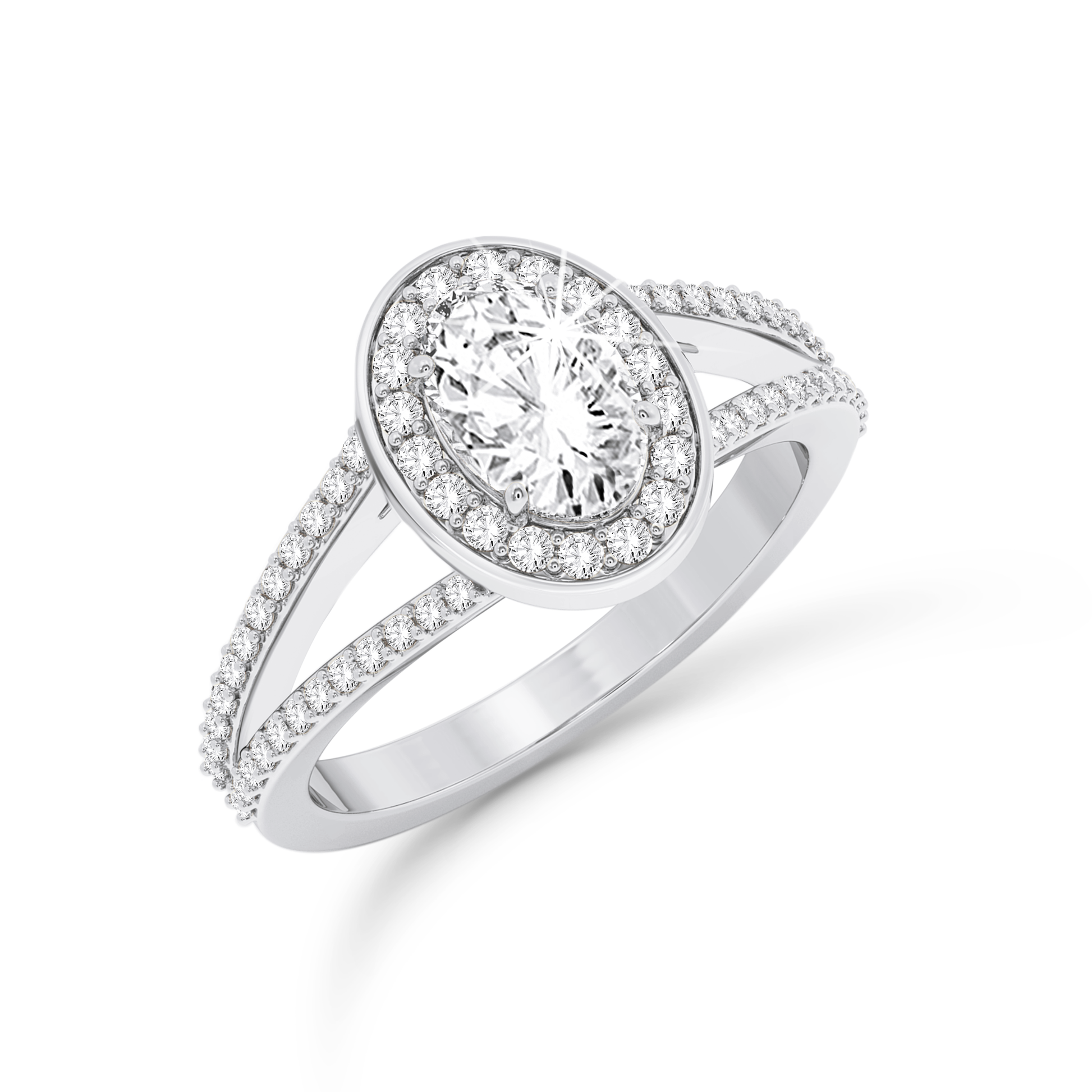 Split shank Oval ring with Halo - Platinum - Bodega