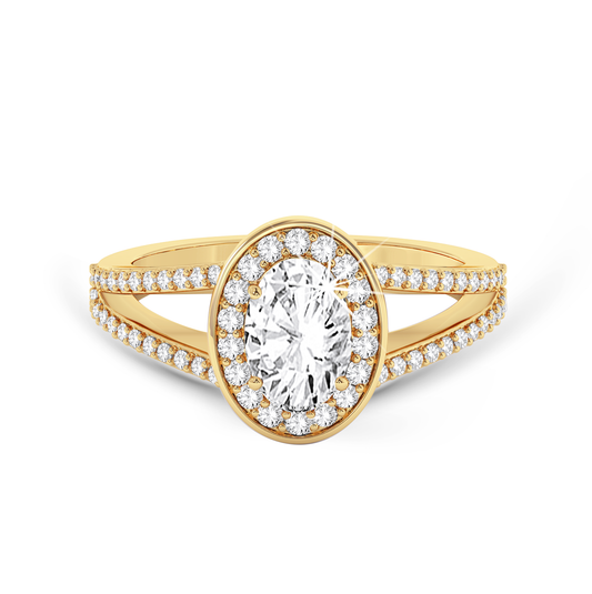 Split shank Oval ring with Halo - Yellow Gold - Bodega
