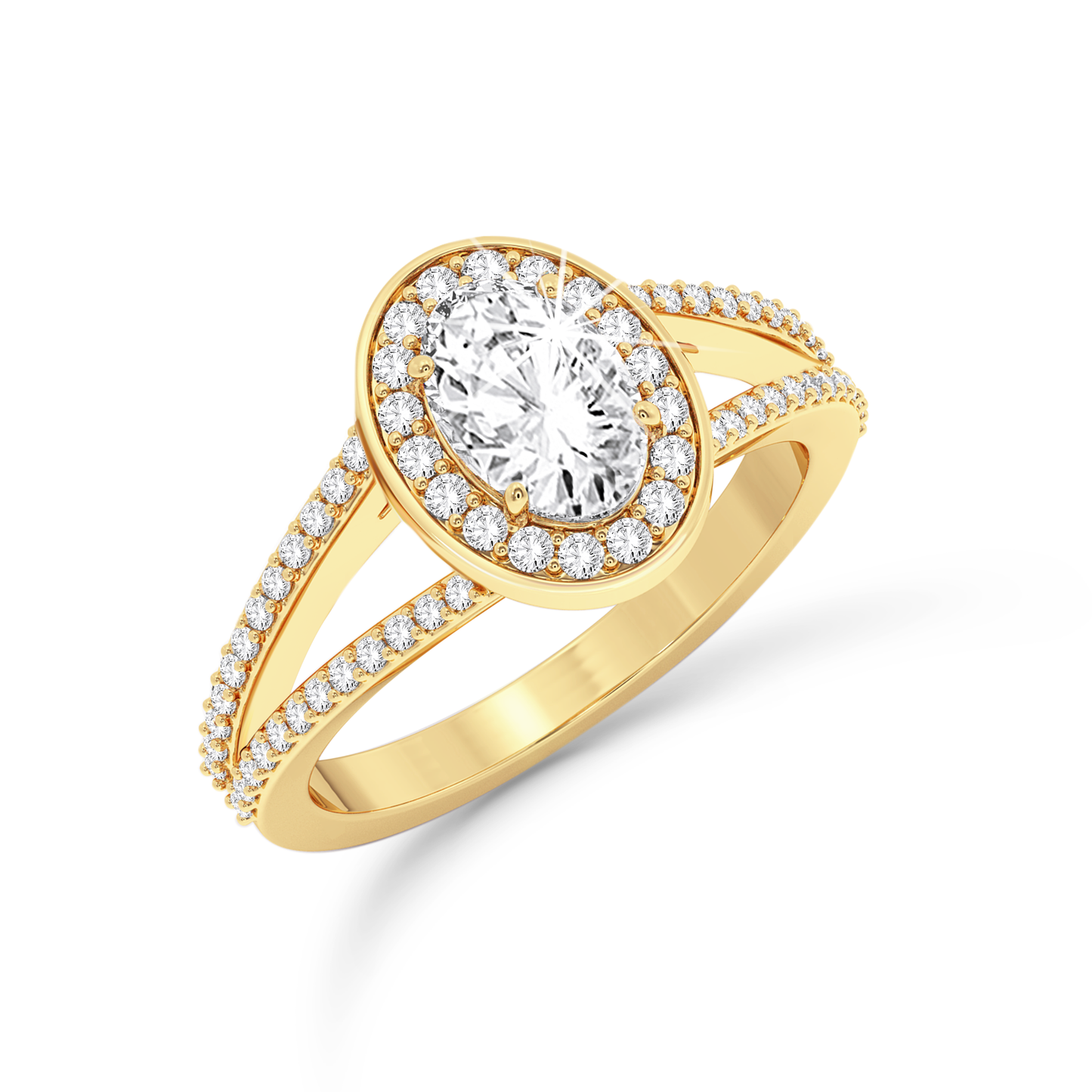 Split shank Oval ring with Halo - Yellow Gold - Bodega