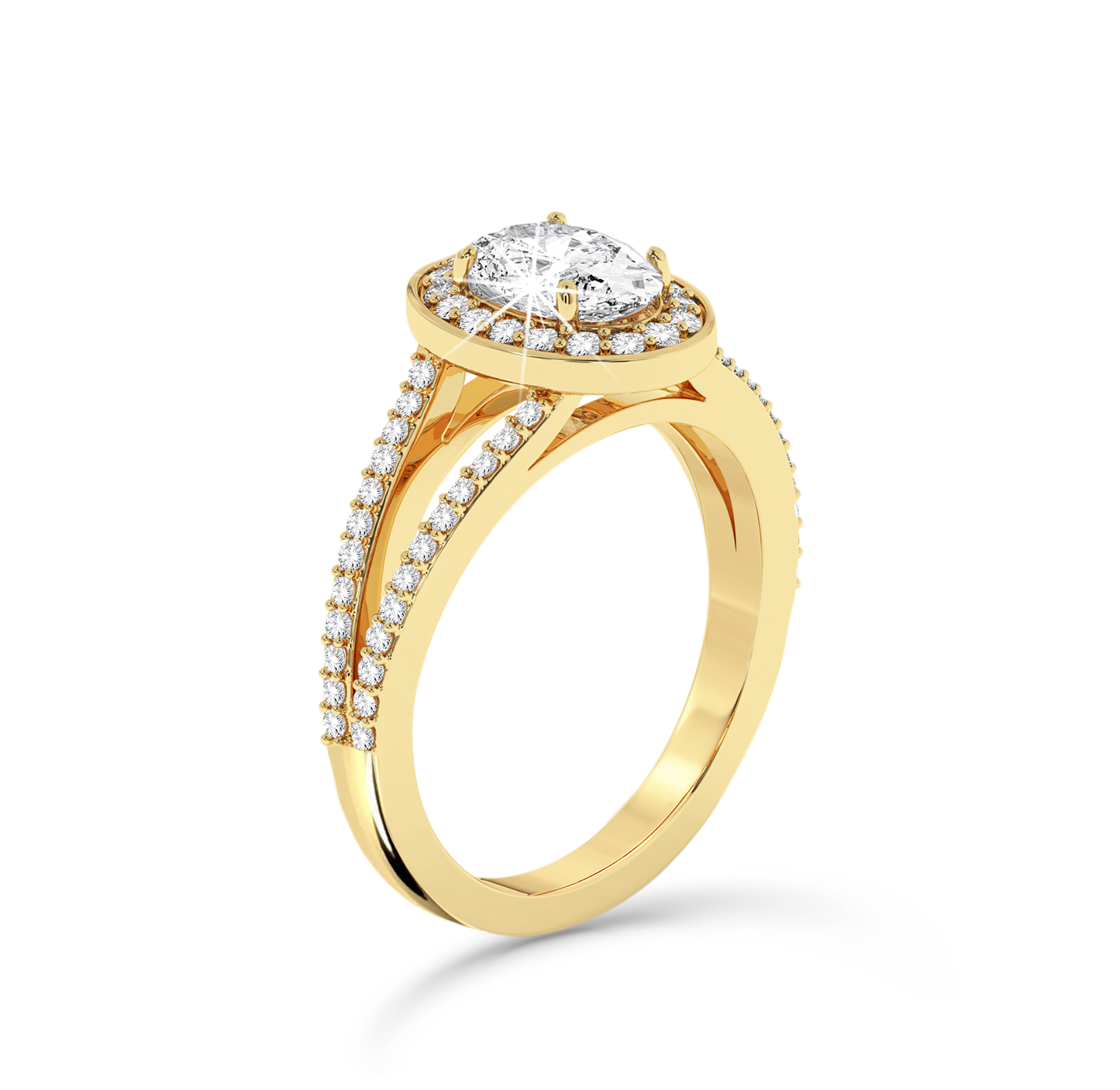 Split shank Oval ring with Halo - Yellow Gold - Bodega